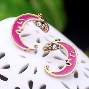 3x Boho Pink Moon Stud Earrings